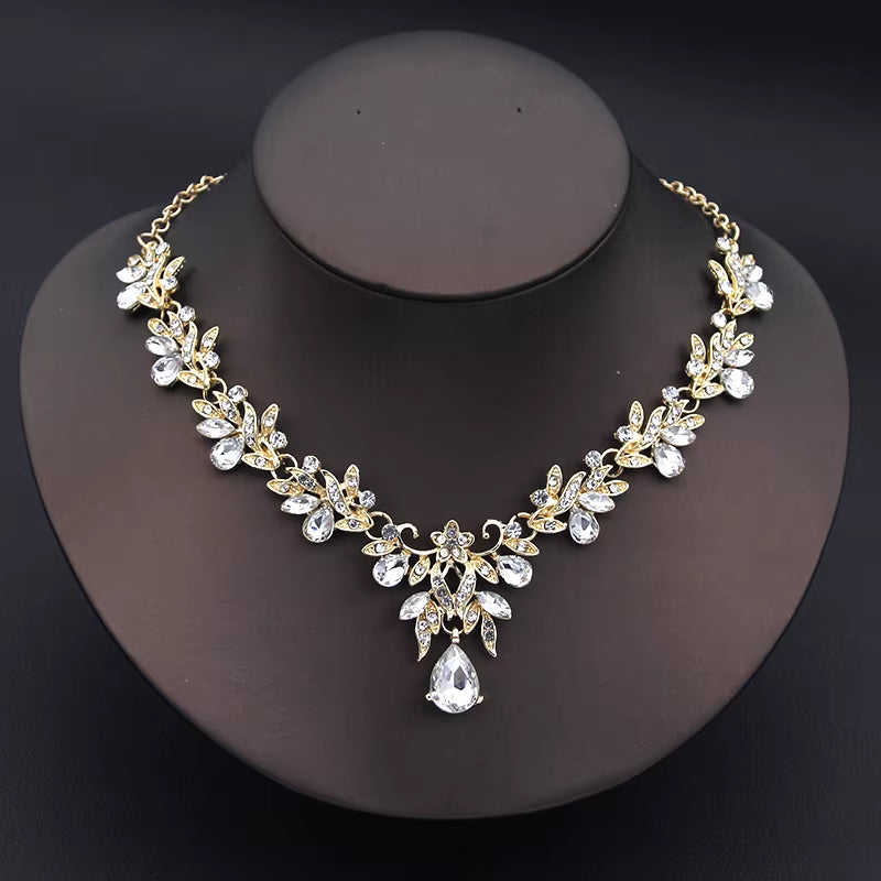 Elegant Fashion Necklace Sets for Women Dangle Earrings Princess Collar Two Piece Set Bride Jewelry Bridal Wedding Accessories