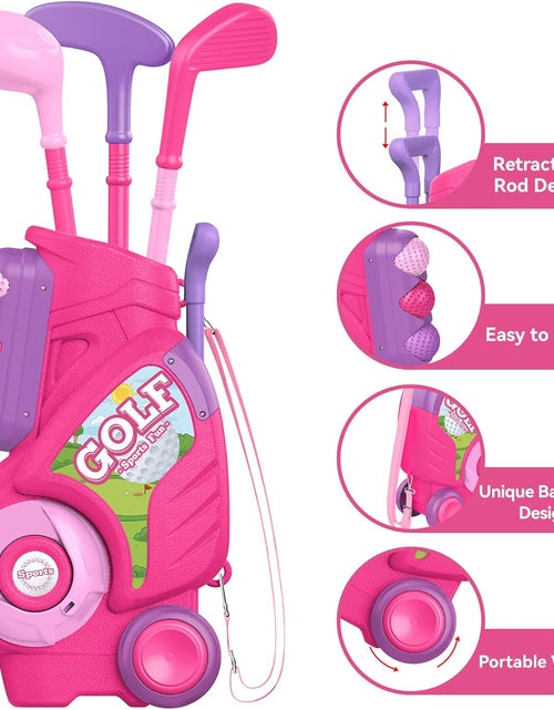 Load image into Gallery viewer, Toddler Golf Set for 1 2 3 4 5 Years Old, Upgraded Kids Golf Cart with Unique Shoulder Strap Design, Indoor and Outdoor Golf Toys for Boys Girls (Pink)
