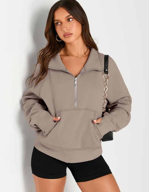 Load image into Gallery viewer, Womens Sweatshirts Half Zip Cropped Pullover Fleece Quarter Zipper Hoodies 2024 Fall Fashion Outfits Clothes
