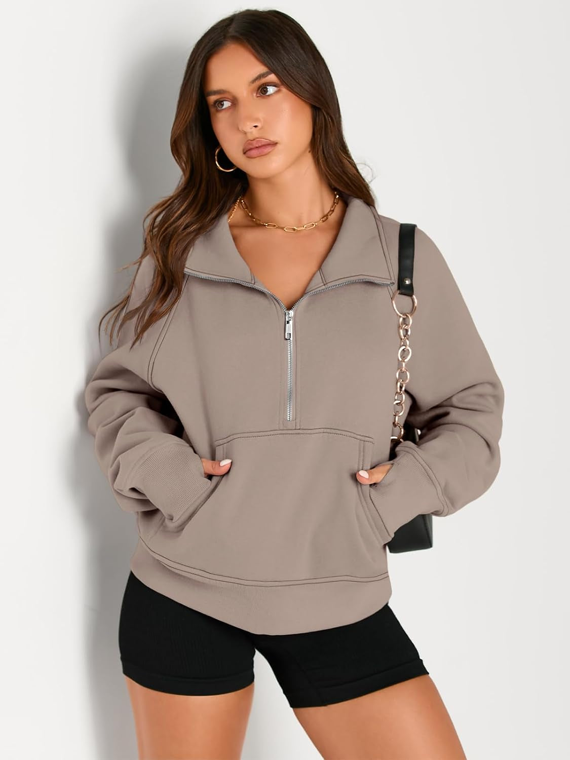 Womens Sweatshirts Half Zip Cropped Pullover Fleece Quarter Zipper Hoodies 2024 Fall Fashion Outfits Clothes