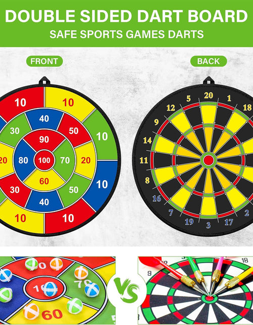 Load image into Gallery viewer, Large Dart Board for Kids, Kids Double-Sided Dart Board with Sticky Balls and Darts, Indoor/Outdoor Sport Fun Party Play Game Toys, Gifts for 3 4 5 6 7 8 9 10 11 12 Year Old Boys Girls
