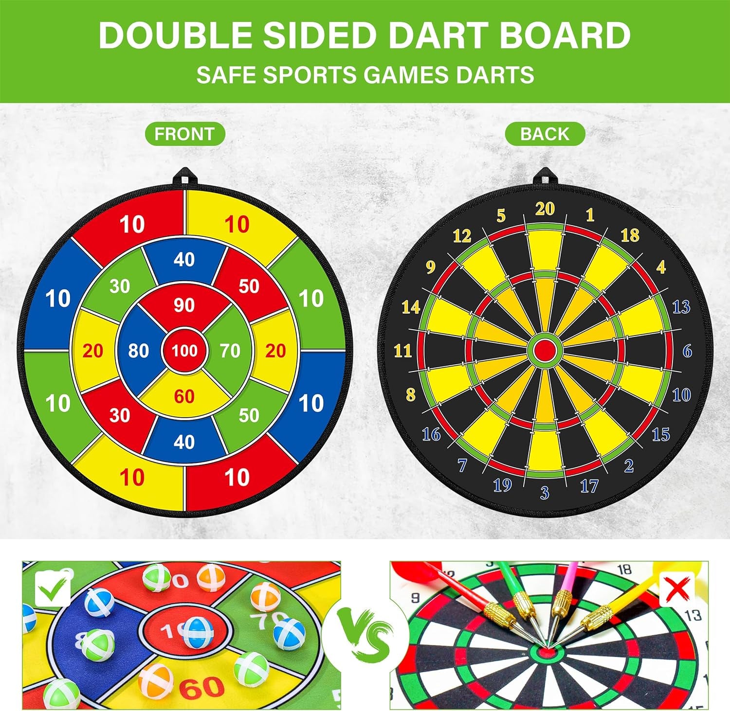 Large Dart Board for Kids, Kids Double-Sided Dart Board with Sticky Balls and Darts, Indoor/Outdoor Sport Fun Party Play Game Toys, Gifts for 3 4 5 6 7 8 9 10 11 12 Year Old Boys Girls