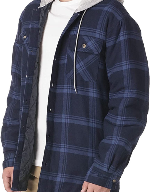 Load image into Gallery viewer, Men&#39;S Long Sleeve Quilted Lined Flannel Shirt Jacket with Hood
