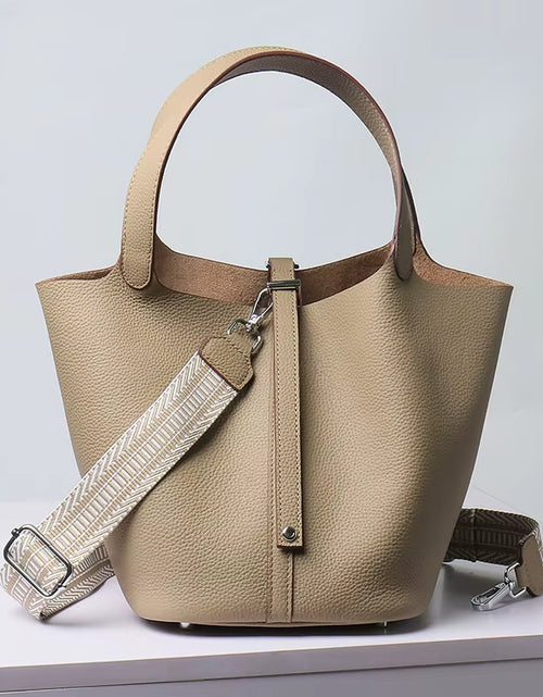 Load image into Gallery viewer, Various Genuine Leather Luxury Bag Fashion  Vegetable Basket Style Portable Women Bucket Bag with Lock
