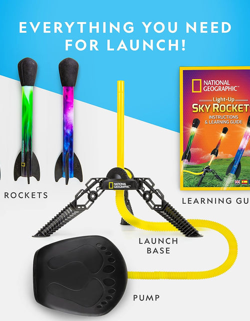 Load image into Gallery viewer, National Geographic Air Rocket Toy – Ultimate LED Rocket Launcher for Kids, Jump and Launch the Light Up, Air Powered, Foam Tipped Rockets up to 100 Feet
