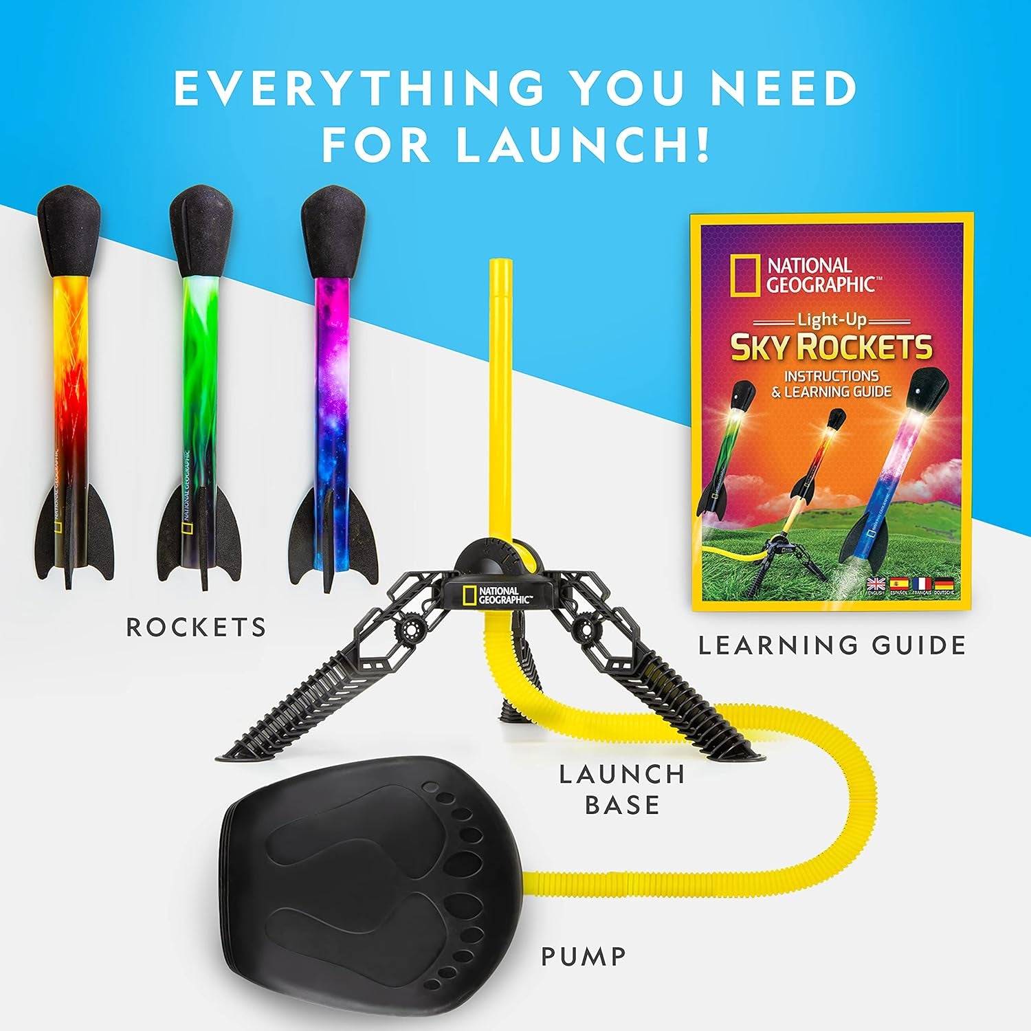 National Geographic Air Rocket Toy – Ultimate LED Rocket Launcher for Kids, Jump and Launch the Light Up, Air Powered, Foam Tipped Rockets up to 100 Feet