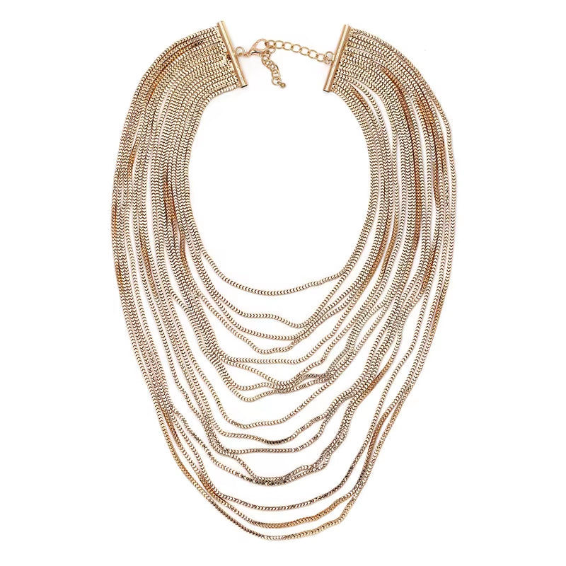 Women'S Metallic Convertible Gold-Color Choker for Women Luxury Statement Bib Layers Pendant Necklace  Fashion Jewelry