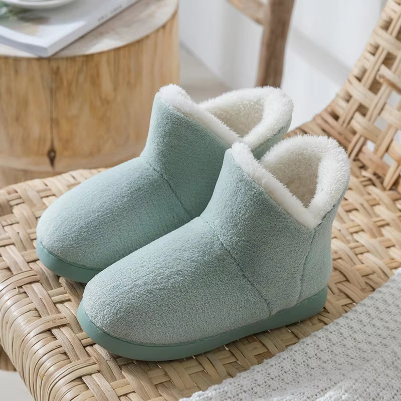 Women Winter Slippers Warm Plush Slip-On Couples Home Floor Shoes Anti-Slip Comfortable Flats Female Soft Faux Fur Boots