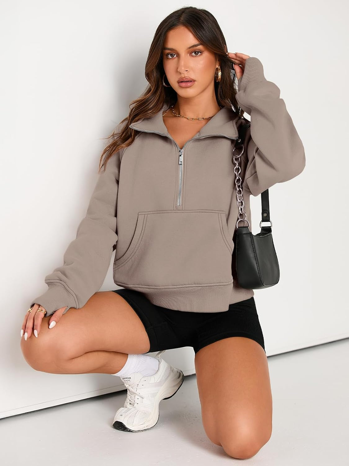 Womens Sweatshirts Half Zip Cropped Pullover Fleece Quarter Zipper Hoodies 2024 Fall Fashion Outfits Clothes