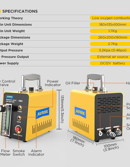 Load image into Gallery viewer, Smoke Machine Automotive Leak Detector,Evap Vacuum Smoke Diagnostic Tester,Pipeline Fuel Leakage Detector Compatible with 12V Vehicles
