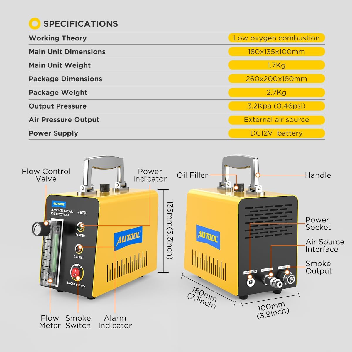 Smoke Machine Automotive Leak Detector,Evap Vacuum Smoke Diagnostic Tester,Pipeline Fuel Leakage Detector Compatible with 12V Vehicles