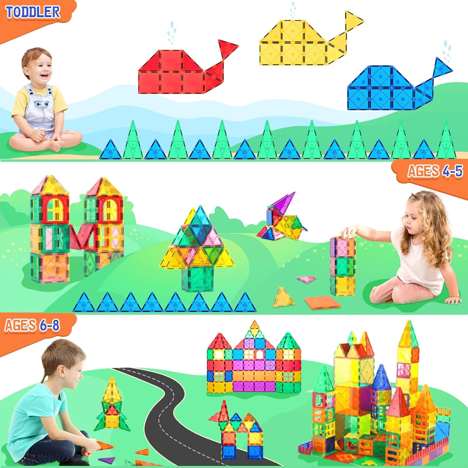 Magnetic Tiles Toddler Toys Magnetic Building Blocks for Kids Ages 3-12 STEM Educational Toys for Girls & Boys Sensory Play for Preschool Learning