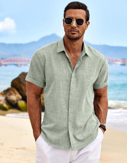 Load image into Gallery viewer, Men&#39;S Linen Shirts Short Sleeve Casual Shirts Button down Shirt for Men Beach Summer Wedding Shirt
