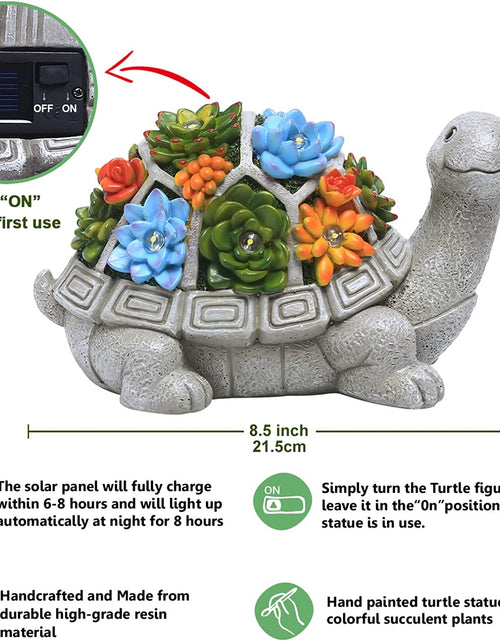 Load image into Gallery viewer, Solar Garden Outdoor Statues Turtle with Succulent and 7 LED Lights - Lawn Decor Tortoise Statue for Patio, Balcony, Yard Ornament - Unique Housewarming Gifts
