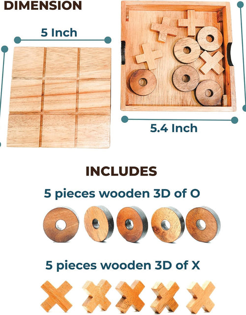 Load image into Gallery viewer, Wooden Tic Tac Toe Game - Brain Teaser Puzzles for Adults and Unique Gifts for Kids, Coffee Table Decor Living Room Decor Modern Wood Decor, Classic Board Games for Family (5.5 Inch)
