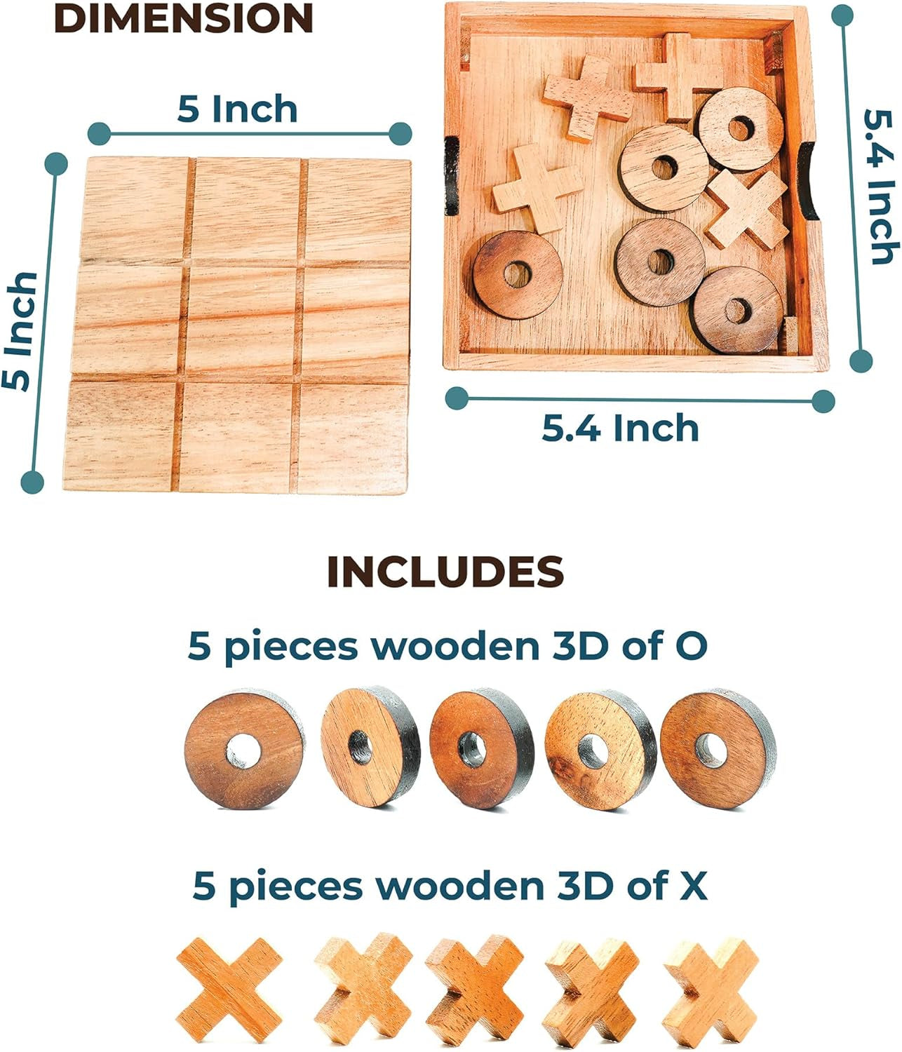 Wooden Tic Tac Toe Game - Brain Teaser Puzzles for Adults and Unique Gifts for Kids, Coffee Table Decor Living Room Decor Modern Wood Decor, Classic Board Games for Family (5.5 Inch)