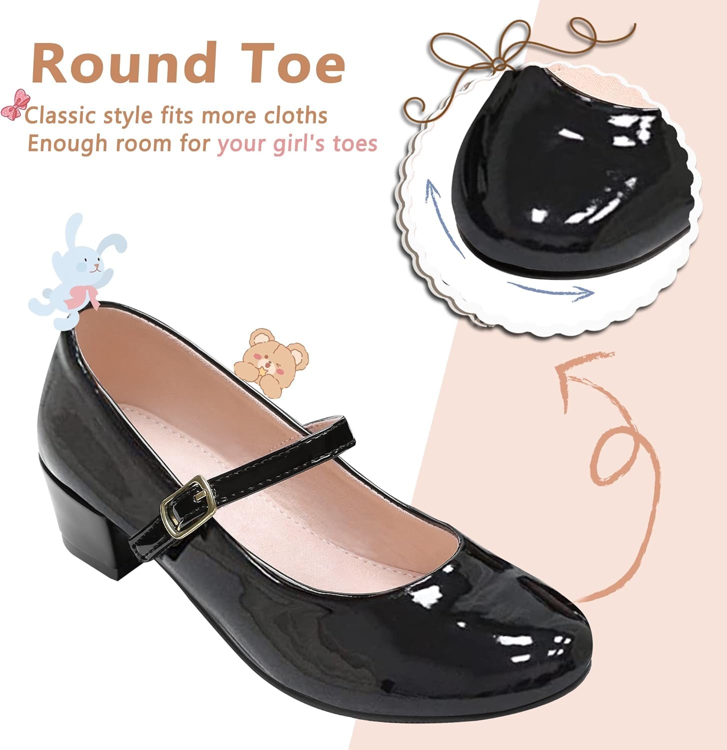 Girls Mary Jane Dress Shoes - Princess Ballerina Flats Low Heels for School Party Wedding, Back to School Shoes for Girls (Little Kid/Big Kids)