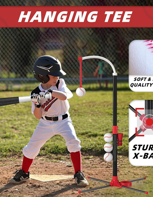 Load image into Gallery viewer, 3-In-1 T Ball Set - Adjustable Height, Hanging Tee Ball Set with Automatic Pitching Machine/6 Balls/Retractable Bat, T Ball Stand Suit for Outdoor, Sport Toys Gifts for Kids Boys Age 3+
