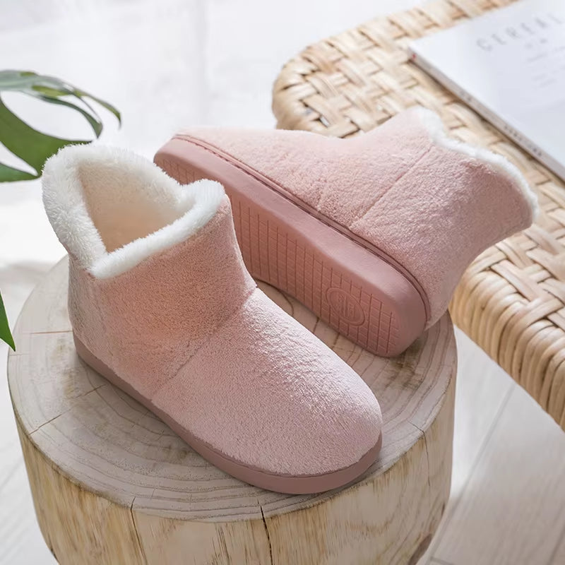 Women Winter Slippers Warm Plush Slip-On Couples Home Floor Shoes Anti-Slip Comfortable Flats Female Soft Faux Fur Boots