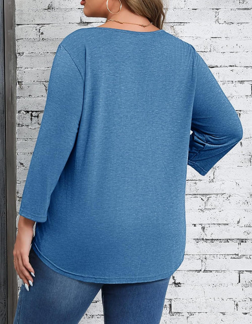 Load image into Gallery viewer, Womens plus Size T-Shirts V Neck 3/4 Sleeve Tops Fall Henley Shirts Casual Basic Loose Fit Blouses
