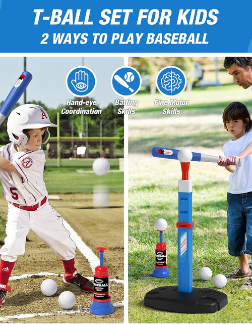 Load image into Gallery viewer, 2 in 1 Kids Basketball Hoop and T Ball Set - Adjustable Height, Kids Baseball Tee with Automatic Pitching Machine, Indoor Outdoor Sport Toys Gifts for Toddler Boys Girls Age 1-5, Blue
