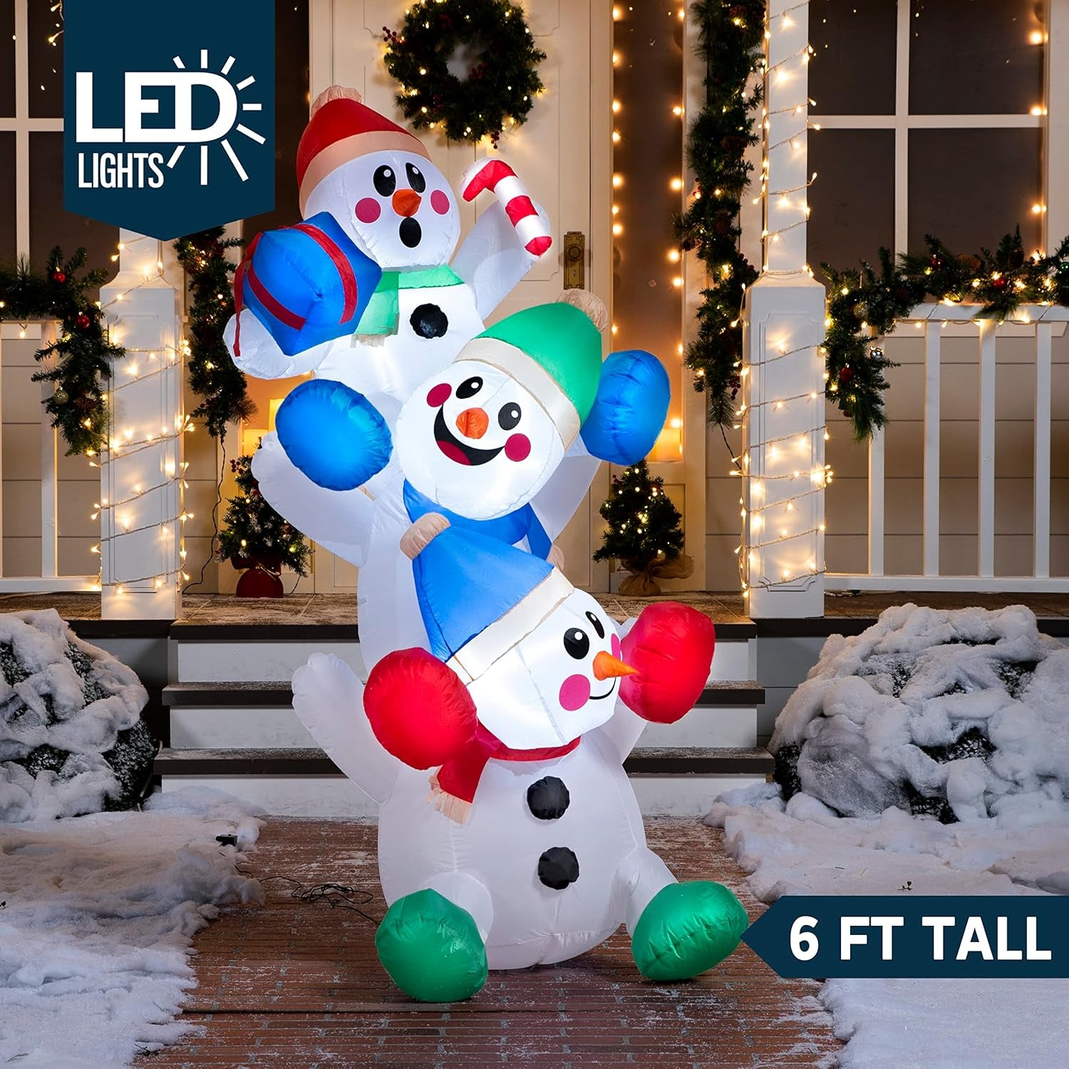 6 FT Christmas Inflatable Stacked Snowman with Build-In Leds Blow up Inflatables for Xmas Party, Home Indoor Outdoor Yard Garden Lawn Winter Décor