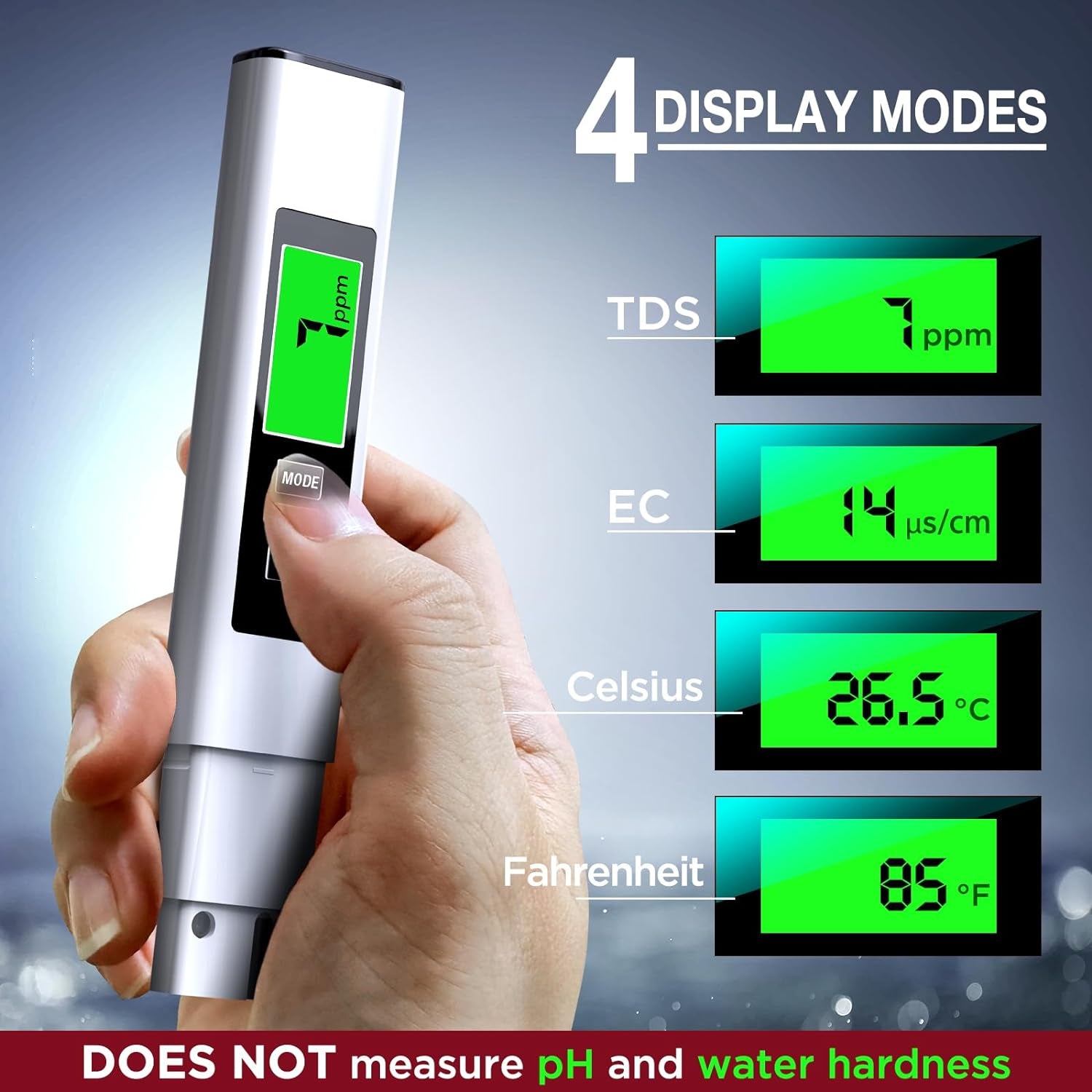 2024 All-New 4 in 1 Tds Meter Digital Water Tester - Accurate and Reliable TDS EC & Temp(°C,°F) Meter - 0-9990Ppm - Professional Testing for Drinking Water, RO/DI System, Aquariums Etc