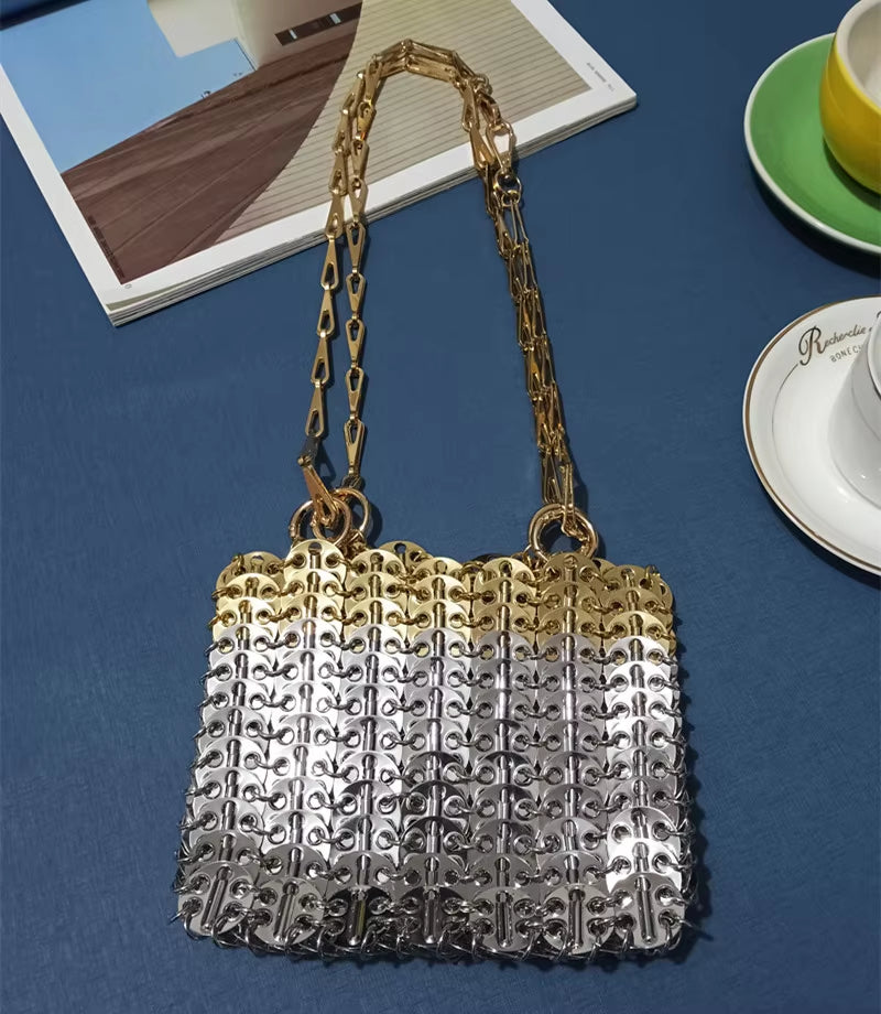 Luxury Designer Women'S Bag Trend Hand Woven Hollow Metal Chain Tote Bag Clutch Female Bag Travel Holiday Shoulder Bag Handbag