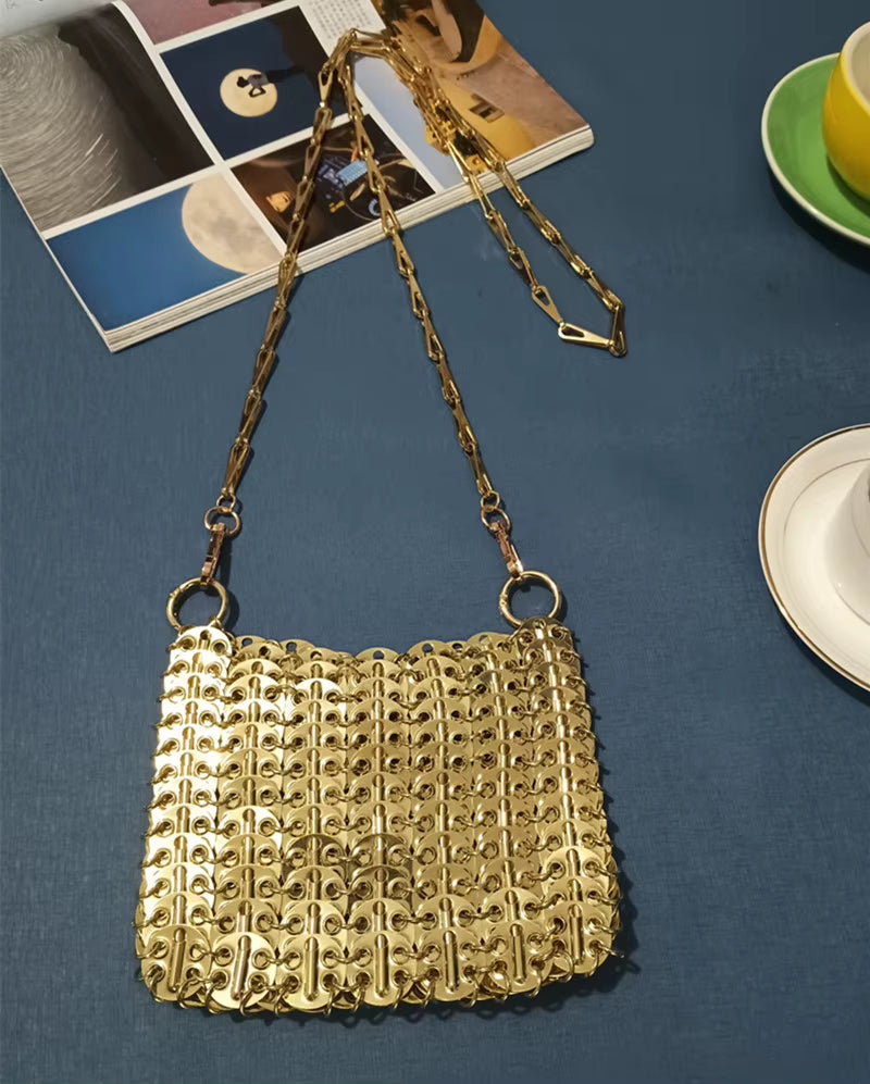 Luxury Designer Women'S Bag Trend Hand Woven Hollow Metal Chain Tote Bag Clutch Female Bag Travel Holiday Shoulder Bag Handbag