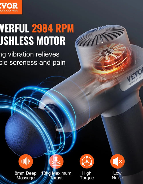 Load image into Gallery viewer, VEVOR Professional Deep Tissue Massage Gun - Percussion Muscle Massager for Athletes with 5 Speed Levels, 6 Interchangeable Massage Heads, 7.4V 2500mAh Battery, Handheld Electric Device for Pain Relief and Muscle Relaxation
