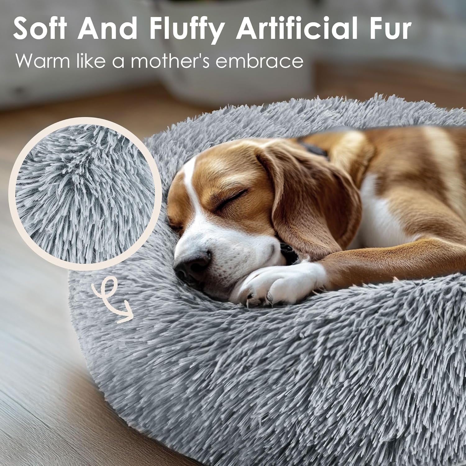 Dog & Cat Bed, 20In Cat Beds for Indoor Cats, Calming Donut Bed for Puppy and Kitten, Washable round Fluffy Pet Bed for Small Medium Dogs and Cats (Light Grey)