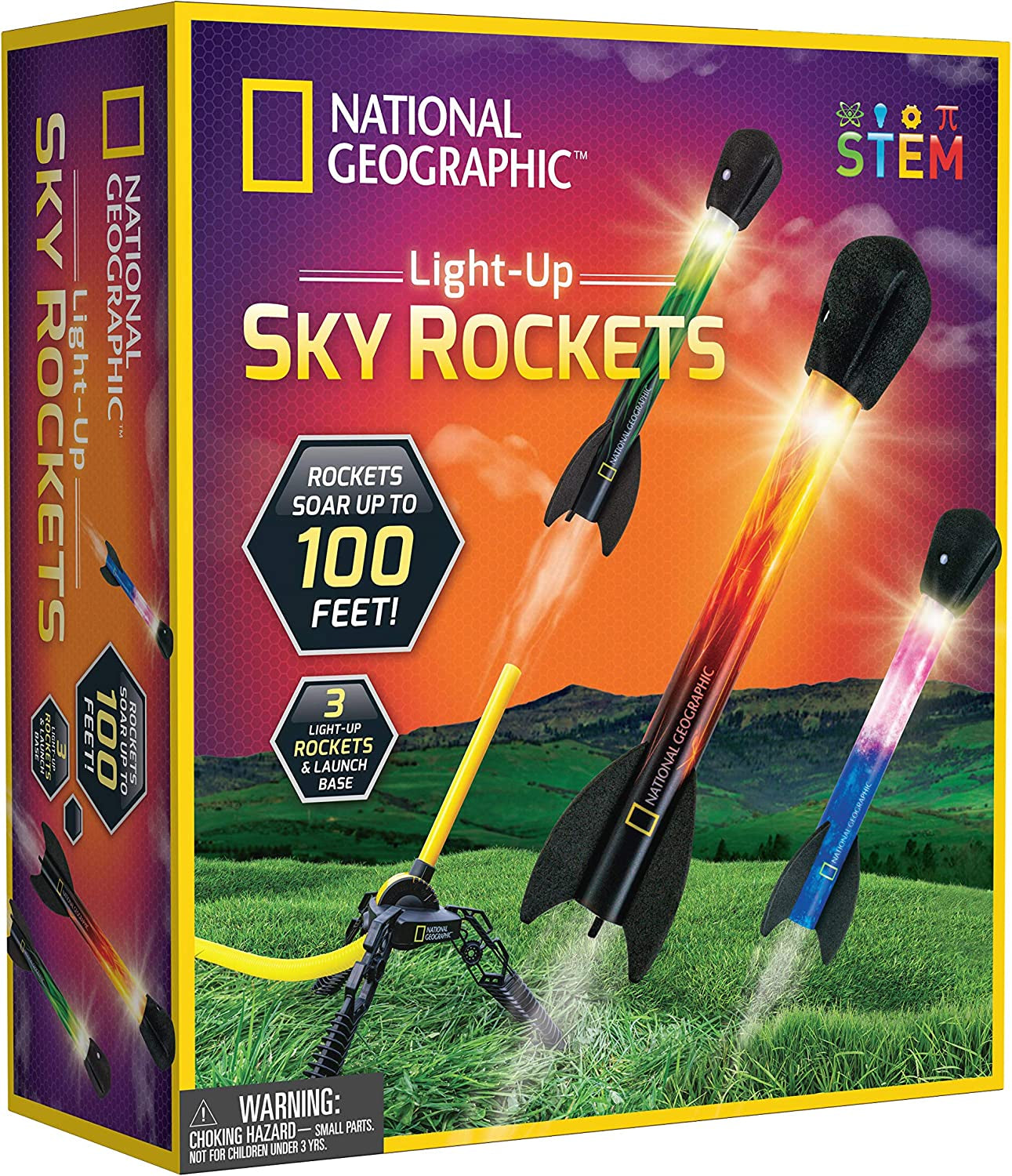 National Geographic Air Rocket Toy – Ultimate LED Rocket Launcher for Kids, Jump and Launch the Light Up, Air Powered, Foam Tipped Rockets up to 100 Feet