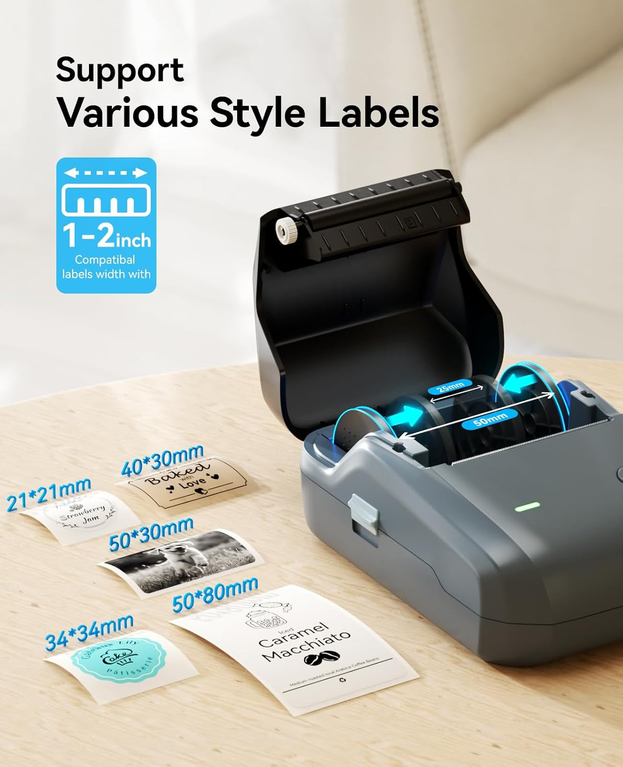 B1 Label Maker Machine with Tape, Thermal Label Printer Easy to Use for Office, Home, Business, 2 Inch Label Maker with 2'' X1.18'' Labels-230Pcs/Roll