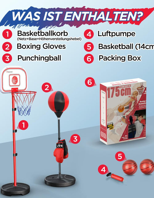 Load image into Gallery viewer, 2 in 1 Kids Basketball Hoop and Punching Bag,Adjustable Stand with Boxing Gloves, Christmas Birthday Gifts for 2 3 4 5 6 7 8 Years Old Boys Girls,Indoor and Outdoor Toys
