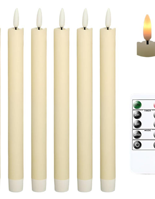 Load image into Gallery viewer, Flameless Ivory Taper Candles Flickering with 10-Key Remote, Battery Operated Led Warm 3D Wick Light Window Candles Real Wax Pack of 6, Christmas Home Wedding Decor(0.78 X 9.64 Inch)
