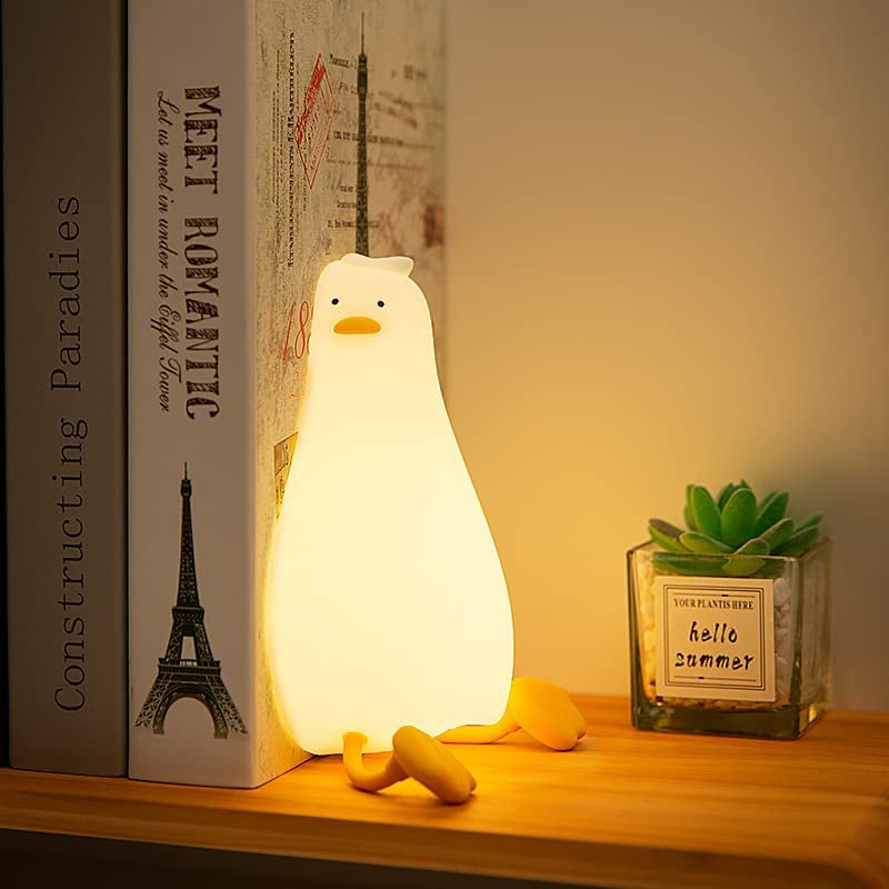 LED Lying Flat Duck Night Light, 3 Level Dimmable Nursery Nightlight,Cute Lamps Silicone Squishy Light up Duck,Rechargeable Bedside Touch Lamp for Breastfeeding Toddler Baby Kids Decor