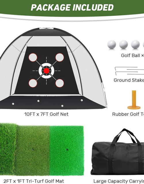 Load image into Gallery viewer, Golf Net, Golf Practice Net with Golf Mat, Golf Hitting Aid Nets 10X7Ft for Backyard Driving Chipping Training Swing with Target/Mat/Balls/Tee Outdoor&amp; Indoor–Golf Gifts for Men/Dad/Him | Golf Lovers
