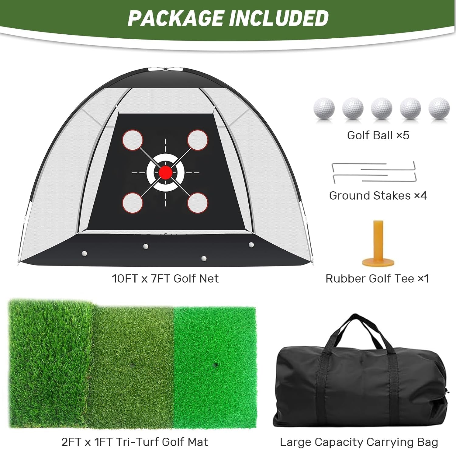 Golf Net, Golf Practice Net with Golf Mat, Golf Hitting Aid Nets 10X7Ft for Backyard Driving Chipping Training Swing with Target/Mat/Balls/Tee Outdoor& Indoor–Golf Gifts for Men/Dad/Him | Golf Lovers