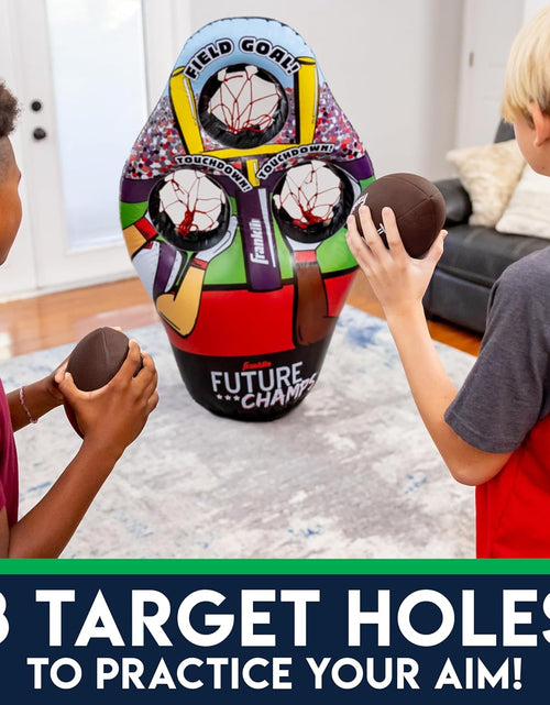 Load image into Gallery viewer, Kids Football Target Toss Game - Inflatable Football Throwing Target Toy with Soft Mini Footballs - Fun Kids Football Toy Toss Game - Inflatable Indoor + Outdoor Sports Game
