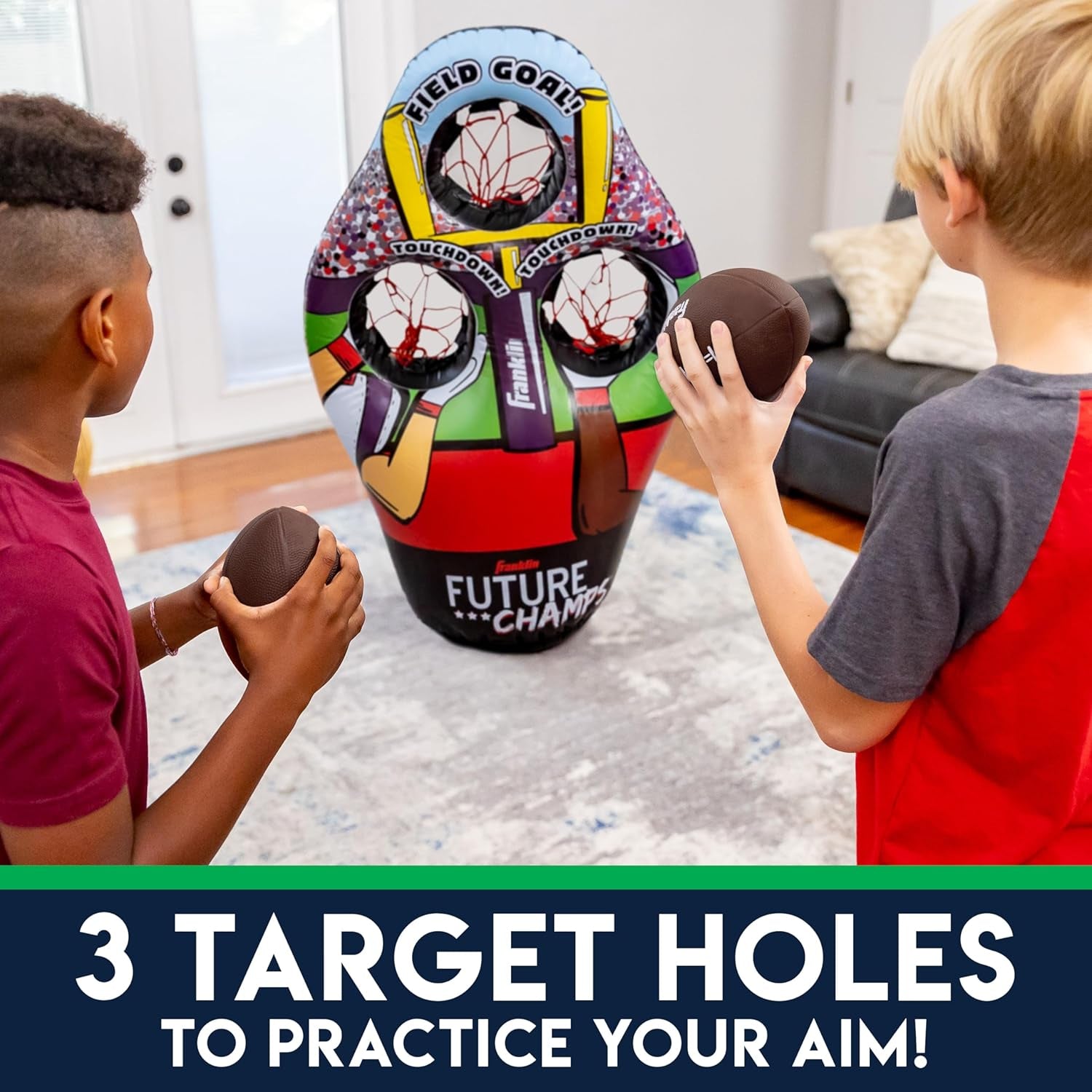 Kids Football Target Toss Game - Inflatable Football Throwing Target Toy with Soft Mini Footballs - Fun Kids Football Toy Toss Game - Inflatable Indoor + Outdoor Sports Game