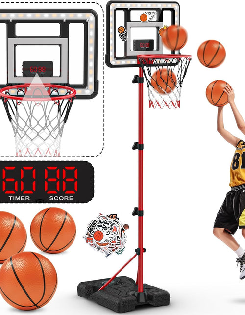 Load image into Gallery viewer, Basketball Hoop for Kids with Stand, Adjustable Height Basketball Hoop with Electronic Scoreboard and LED Light, Indoor Outdoor Backyard Sport Game Gifts Toys for 3 4 5 6 7 8
