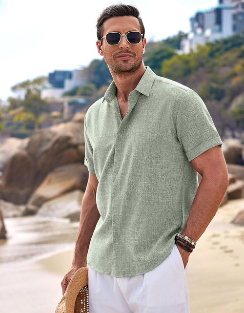 Load image into Gallery viewer, Men&#39;S Linen Shirts Short Sleeve Casual Shirts Button down Shirt for Men Beach Summer Wedding Shirt
