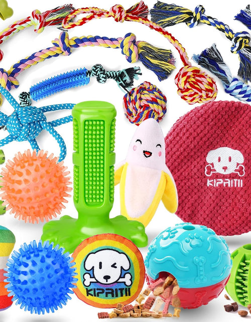 Load image into Gallery viewer, 25 Pack Various Puppy Dog Toys for Teething, Entertainment &amp; Interaction, Puppy Chew Toys Pack with Rope Toys, Treat Balls and Dog Squeaky Toys for Puppy &amp; Small Dogs
