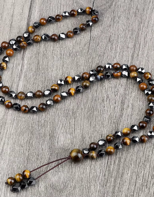 Load image into Gallery viewer, Vintage Design Tiger Eye Stone Necklace Handmade Knotted 6Mm 108 Mala Beads Necklaces Drop Pendant Women Men Yoga Jewelry Gifts
