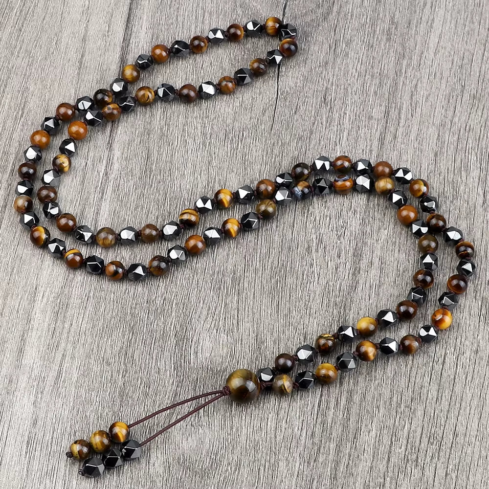 Vintage Design Tiger Eye Stone Necklace Handmade Knotted 6Mm 108 Mala Beads Necklaces Drop Pendant Women Men Yoga Jewelry Gifts