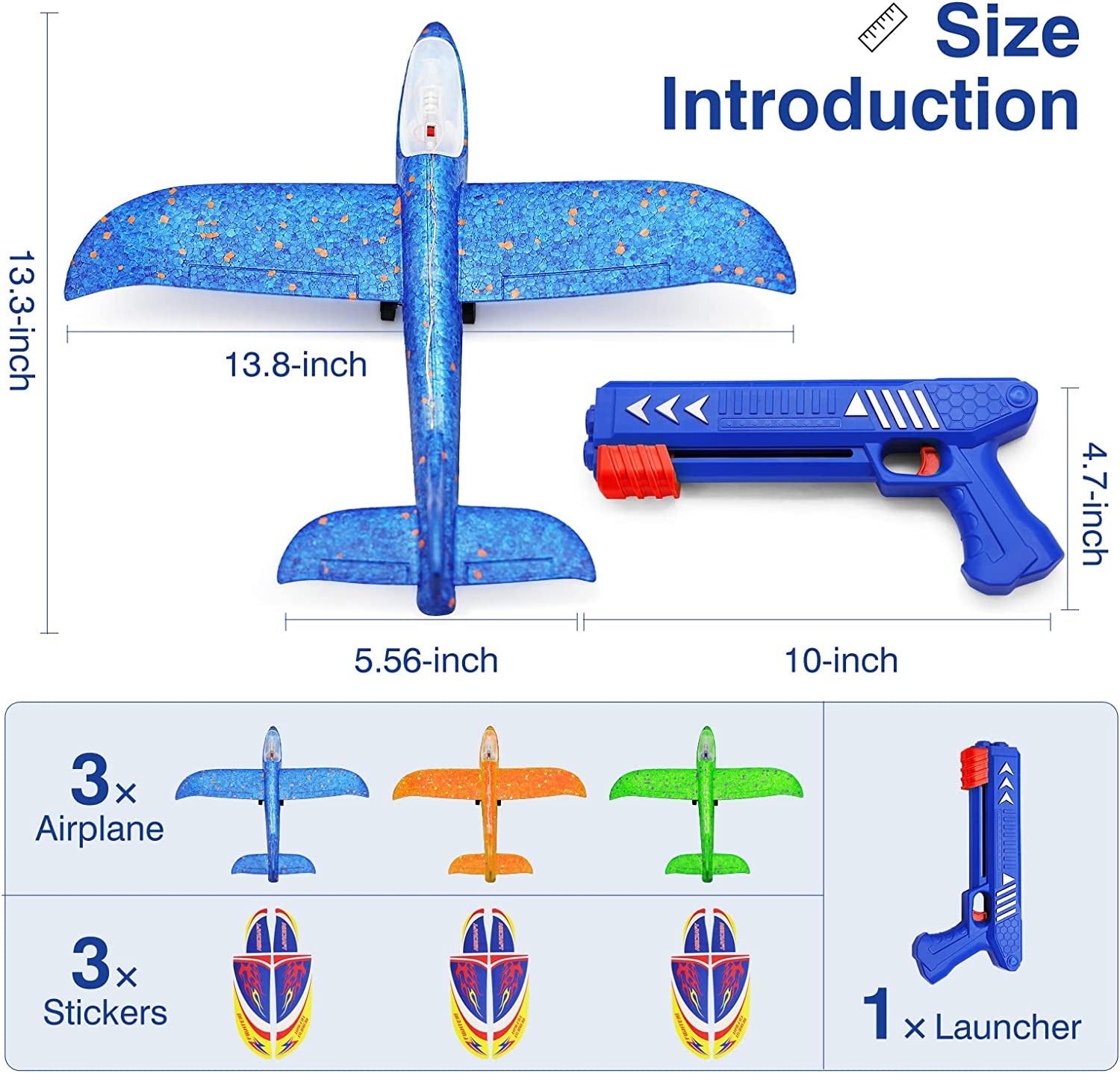 3 Pack Foam Airplane Launcher Toys, 2 Flight Mode Glider Plane,Kids Flying Toy,3 4 5 6 7 8 9 10 11 12 Year Old Boys Girls Gifts,Outdoor Sport Party Favor