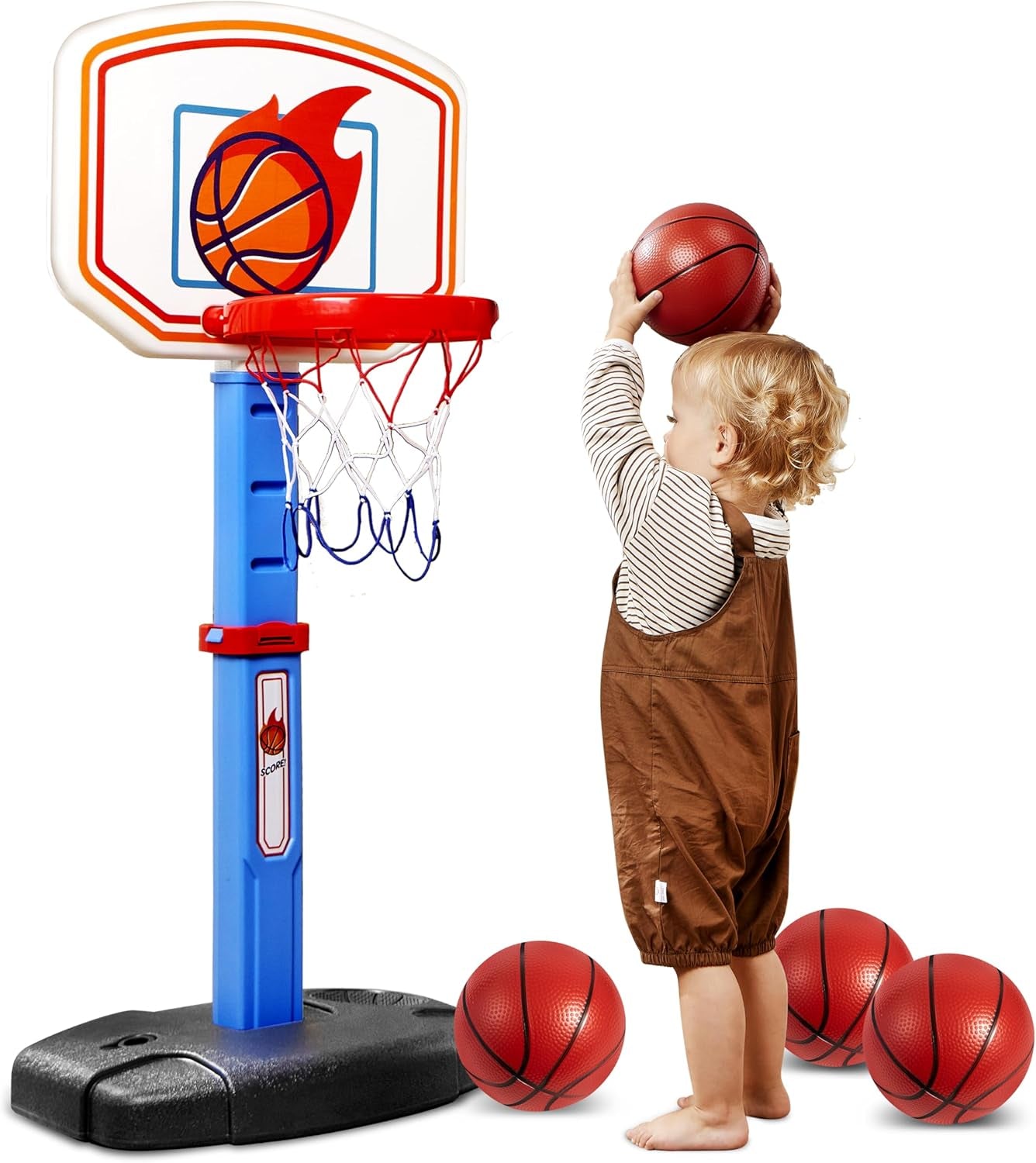 Toddler Basketball Arcade Game Set, Adjustable Basketball Goal with 4 Balls for Kids Indoor Outdoor Play, Carnival Games, Christmas Birthday Gift for Boys Girls Age 1 and up - Air Pump Included