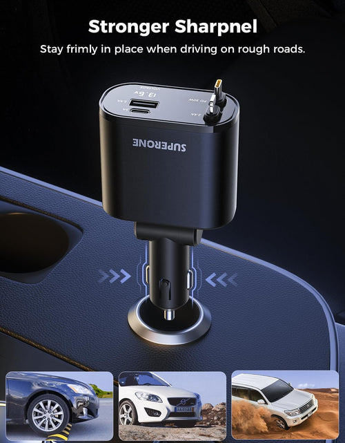 Load image into Gallery viewer, 【Upgraded】  Retractable Car Charger 4 in 1, Fast Car Phone Charger with Cord 2.6Ft, USB C and Apple Car Charger Adapter, Compatible with Iphone 16 15/15 Pro Max/14/13/12/11, Galaxy, Pixel
