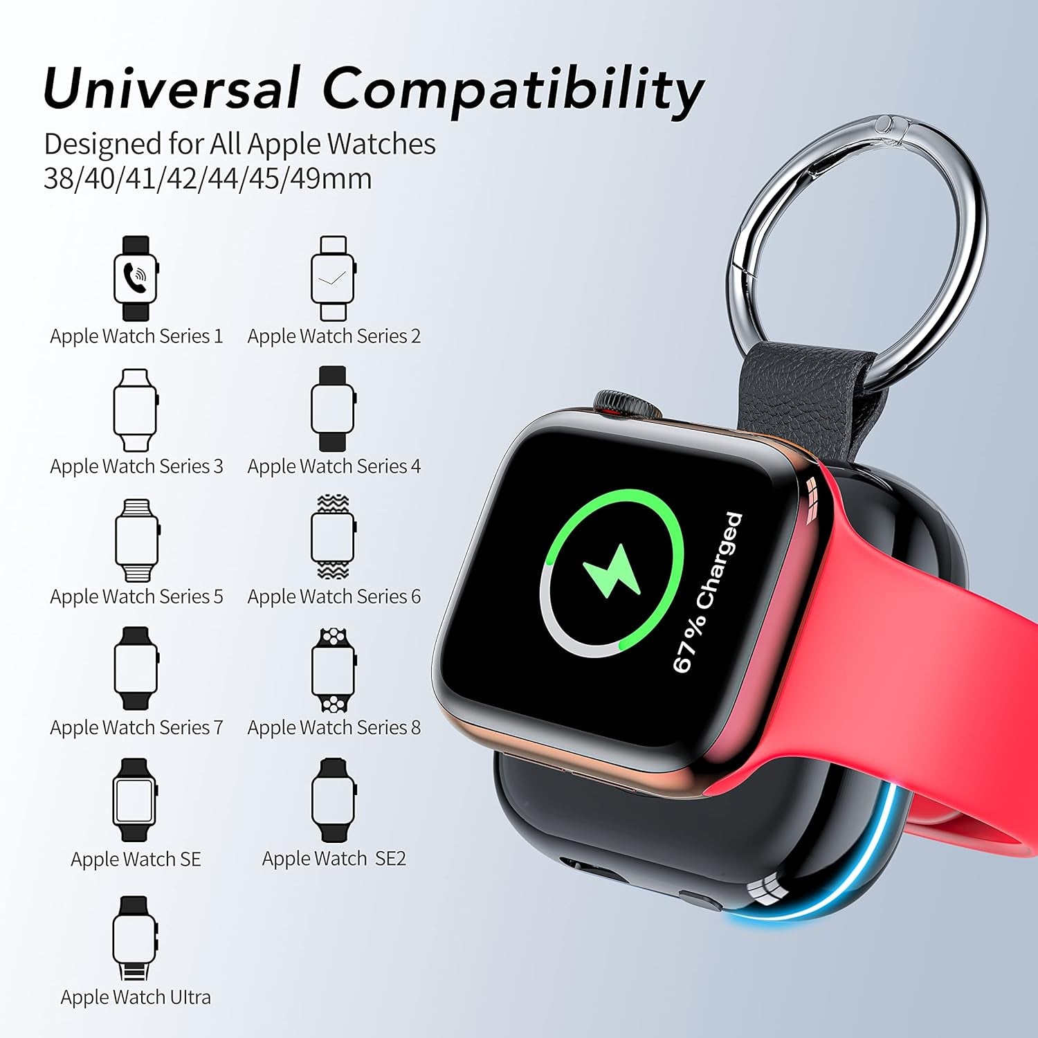 Portable Charger for Apple Watch,Wireless Magnetic Iwatch Charger 1200Mah Power Bank Travel Keychain Accessories Smart Watch Charger for Apple Watch Series 10/9/8/7/6/Se/5/4/3/2/1/Uitra/Uitra 2