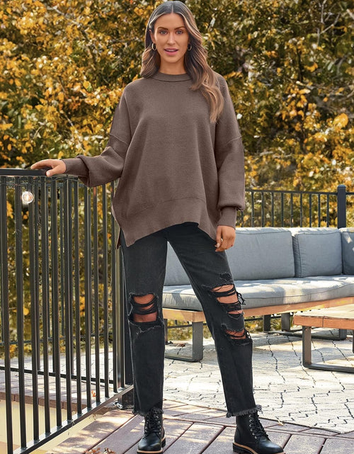 Load image into Gallery viewer, Women&#39;S Oversized Batwing Sweaters 2024 Fall Outfits Crewneck Ribbed Knit Side Slit Trendy Pullover Tops
